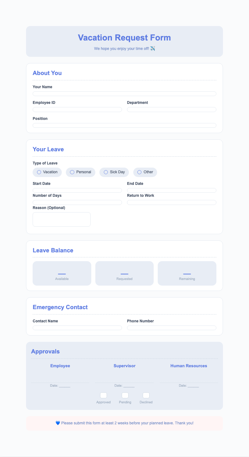 Soft pastel vacation request template